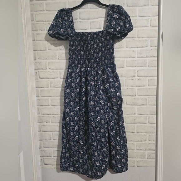J. Crew Short Sleeve Smocked Dress Navy Starry Swirl Size S‎ - Picture 5 of 11